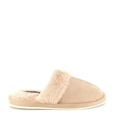 Beige hjemmesko med synlig pelskant