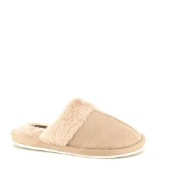 Beige hjemmesko med synlig pelskant