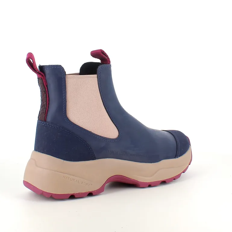 Blå Woden gummistøvle med svangstøtte