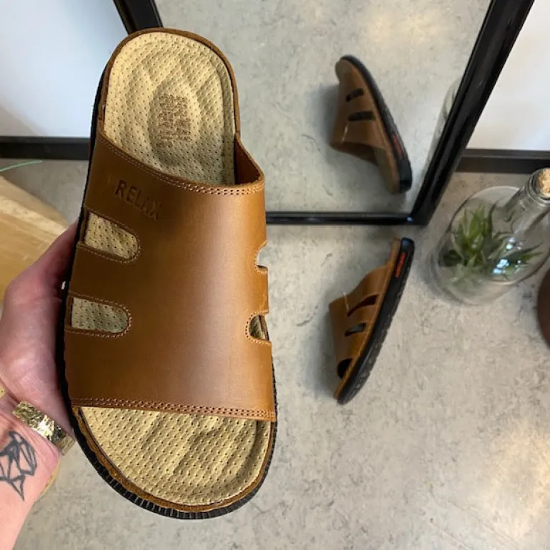 Brun herretøffel med relax-såle