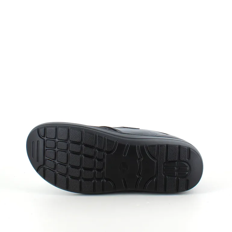 Damesko i sort PU med mønstret overdel, velcrolukning og fleksibel PU-sål