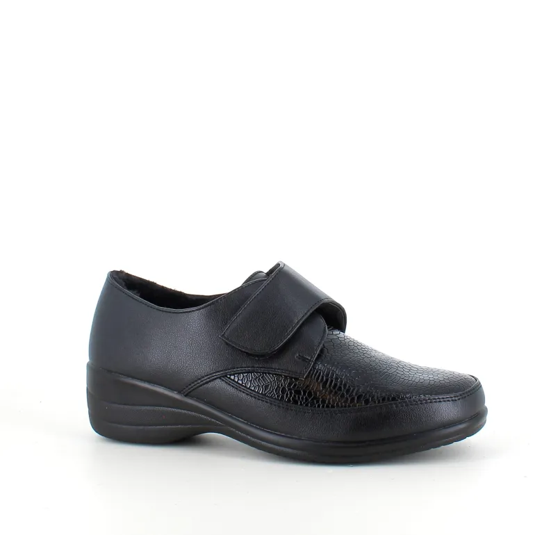 Damesko i sort PU med velcrolukning og varmt for