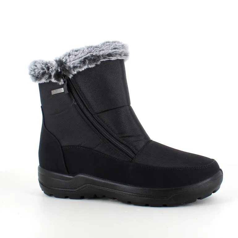 Damestøvletter i sort PU med pelskant og varmt for – 2 lynlåse og komfortabel PU-sål