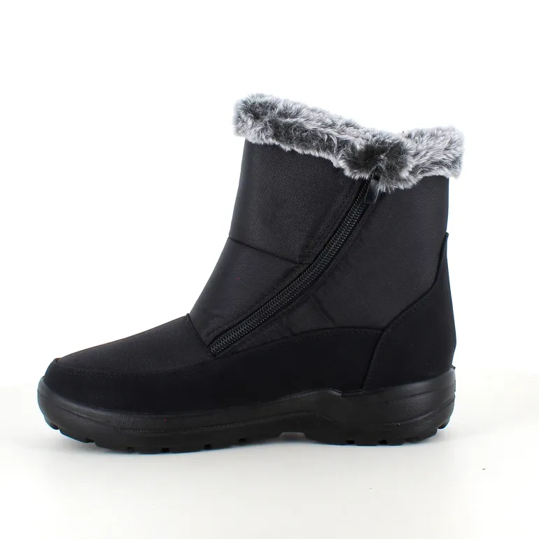 Damestøvletter i sort PU med pelskant og varmt for – 2 lynlåse og komfortabel PU-sål