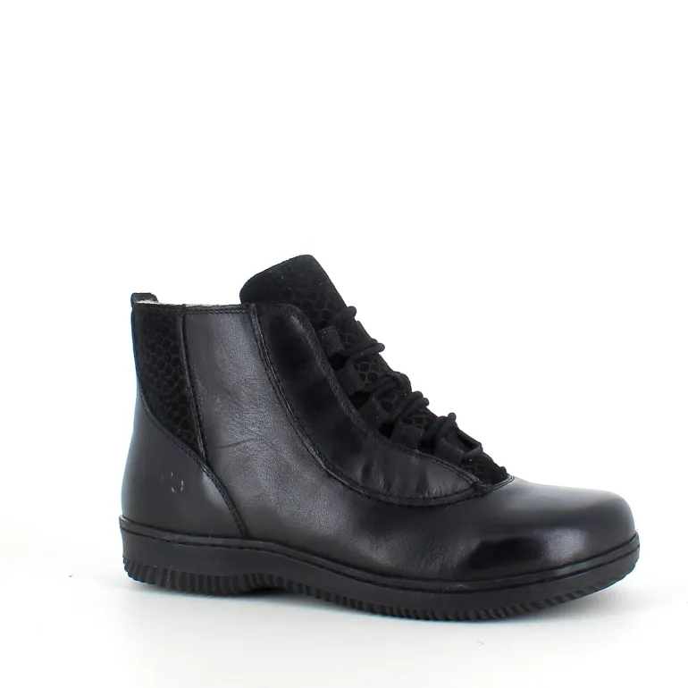 Green Comfort kort læderstøvle i sort med uldfoer