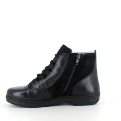 Green Comfort kort læderstøvle i sort med uldfoer