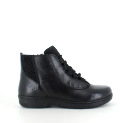 Green Comfort kort læderstøvle i sort med uldfoer