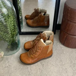 Green Comfort kort læderstøvle i brun med uldfoer