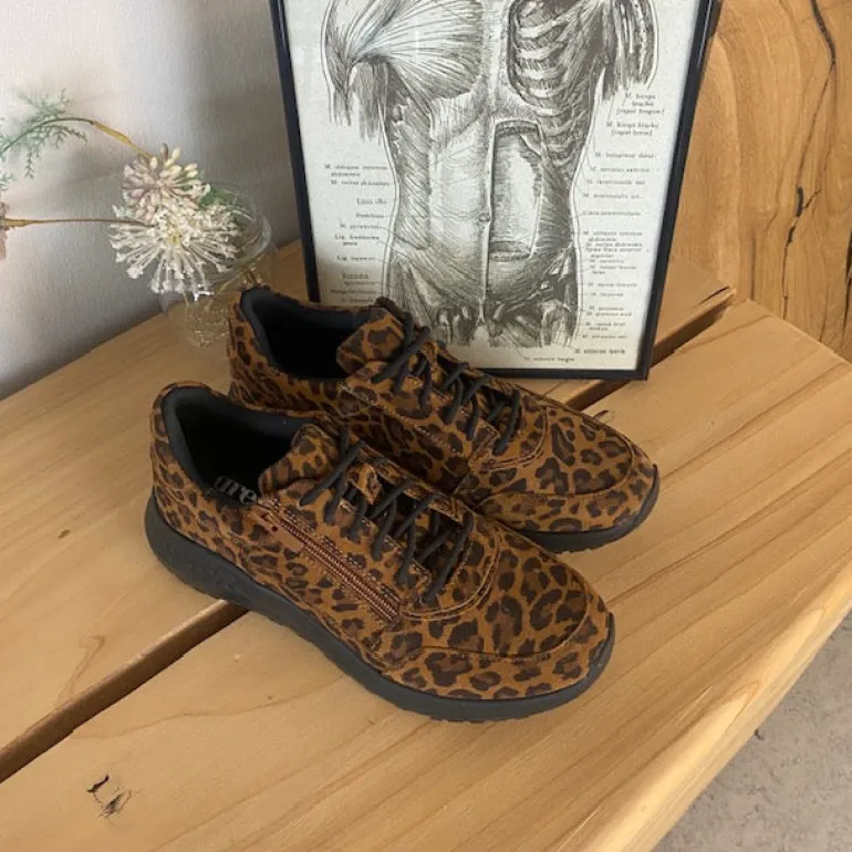 Green Comfort sko med leopardprint og dobbelt lukning