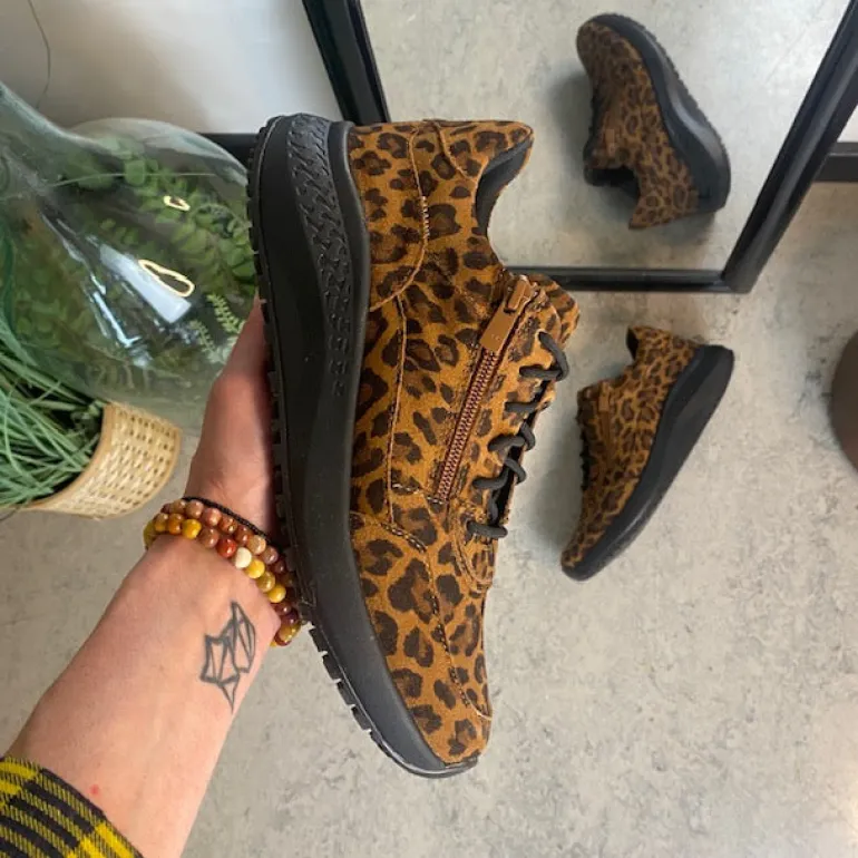 Green Comfort sko med leopardprint og dobbelt lukning