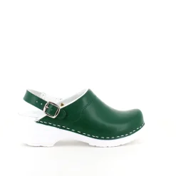 Grøn skind træsko med rem