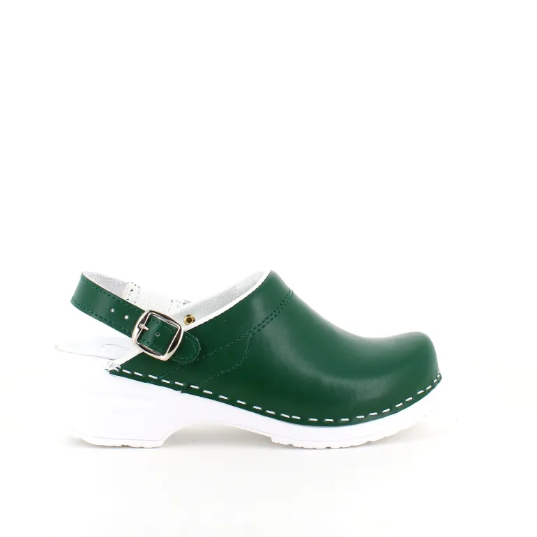 Grøn skind træsko med rem