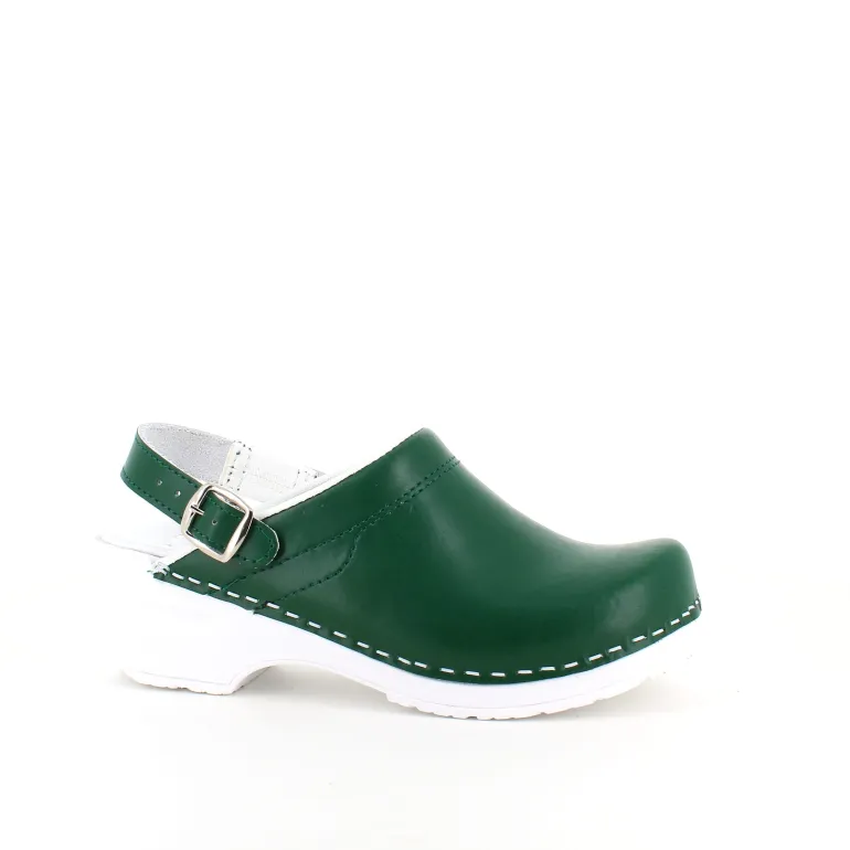 Grøn skind træsko med rem