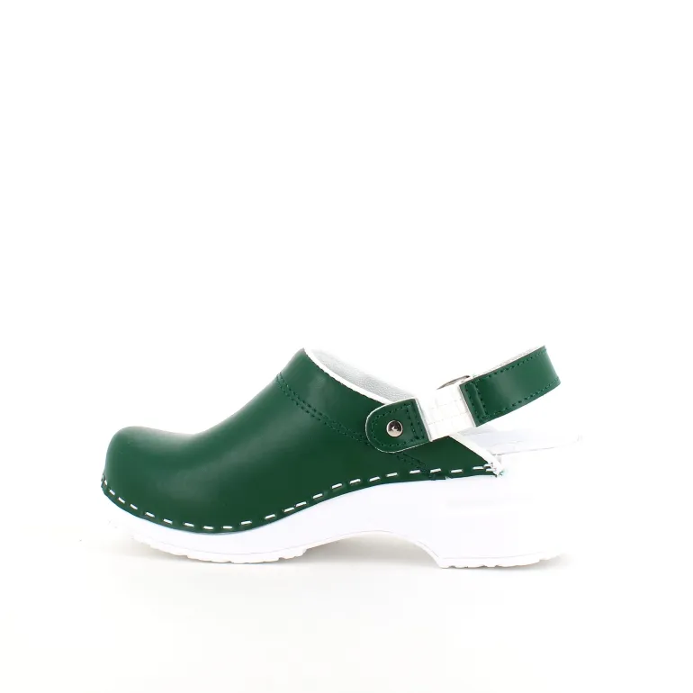 Grøn skind træsko med rem