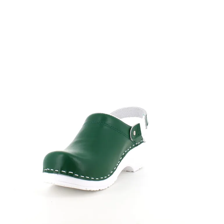 Grøn skind træsko med rem