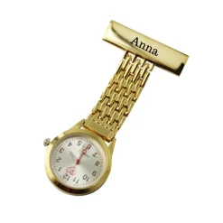 Guld tonet sygeplejeur med bred lænke med gravering