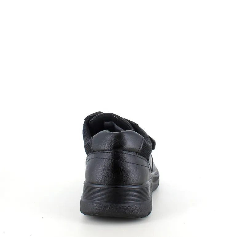 Herresko i sort PU med bred velcrolukning og robust TPR-sål