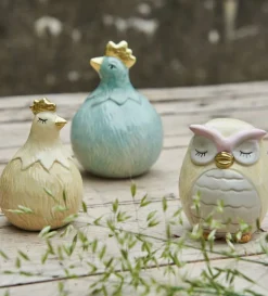 Håndmalet ugle i keramik – Smukt design i gul og rosa