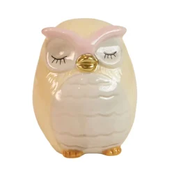 Håndmalet ugle i keramik – Smukt design i gul og rosa