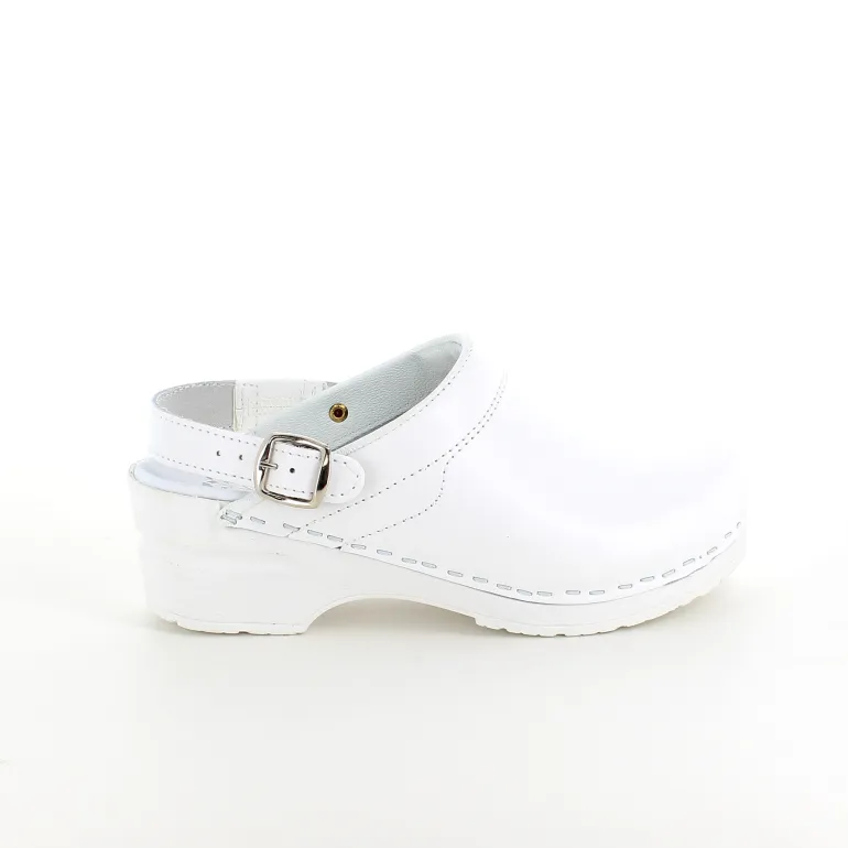 Hvid skind træsko med rem