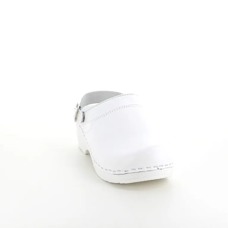 Hvid skind træsko med rem