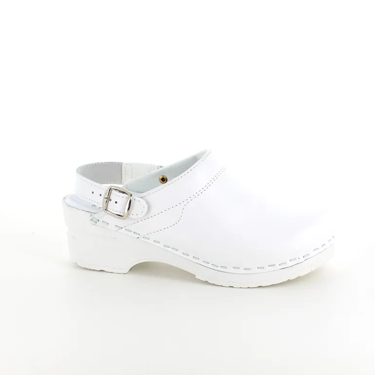 Hvid skind træsko med rem