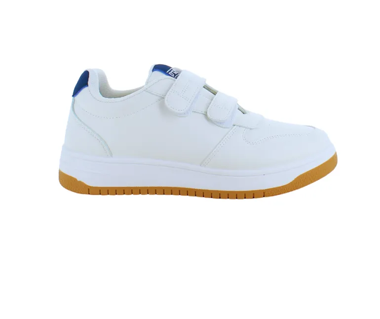 Hvid sko med velcroremme og ekstra stødabsorbering i hælen