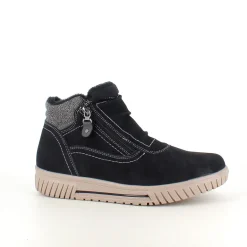 Kort foret vinterstøvle i sort med dobbelt lynlås