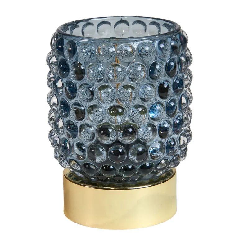 LED-lampe med bobler – Kompakt og stilren i blåt glas