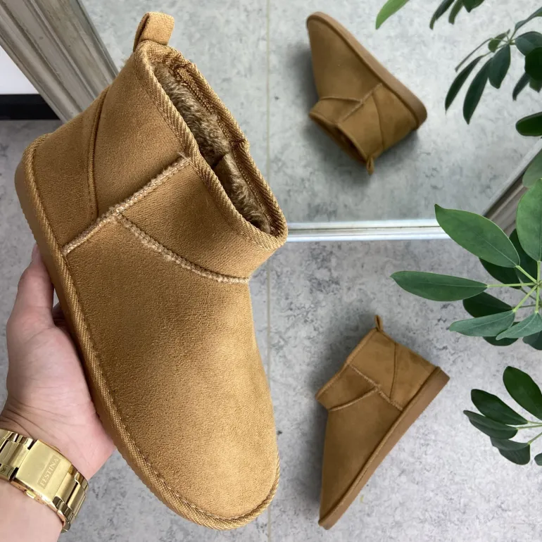 Lysebrun bamsestøvle med blødt foer og kort skaft