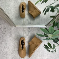 Lysebrun bamsestøvle med blødt foer og kort skaft