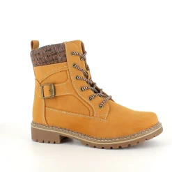 Lysebrun damestøvle med snørebånd, lynlås og varmt for – dekorativ spænde og TPR-sål