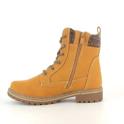 Lysebrun damestøvle med snørebånd, lynlås og varmt for – dekorativ spænde og TPR-sål