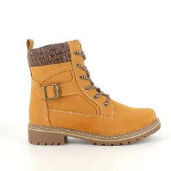 Lysebrun damestøvle med snørebånd, lynlås og varmt for – dekorativ spænde og TPR-sål