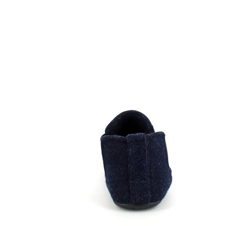 Mørkeblå filtet hjemmesko med god bredde og udtagelig indersål
