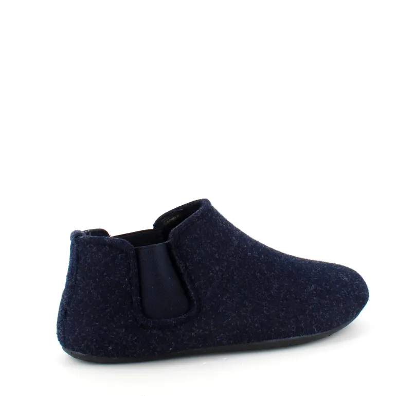 Mørkeblå filtet hjemmesko med god bredde og udtagelig indersål