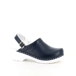 Navy skind træsko med rem