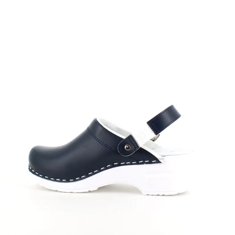 Navy skind træsko med rem