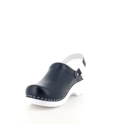 Navy skind træsko med rem