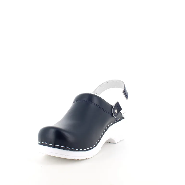 Navy skind træsko med rem