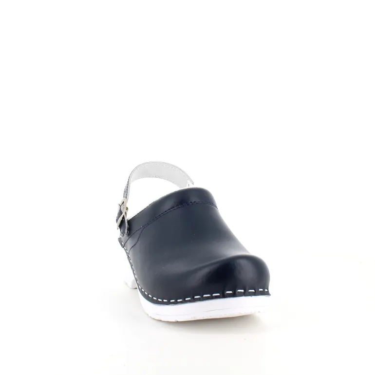 Navy skind træsko med rem