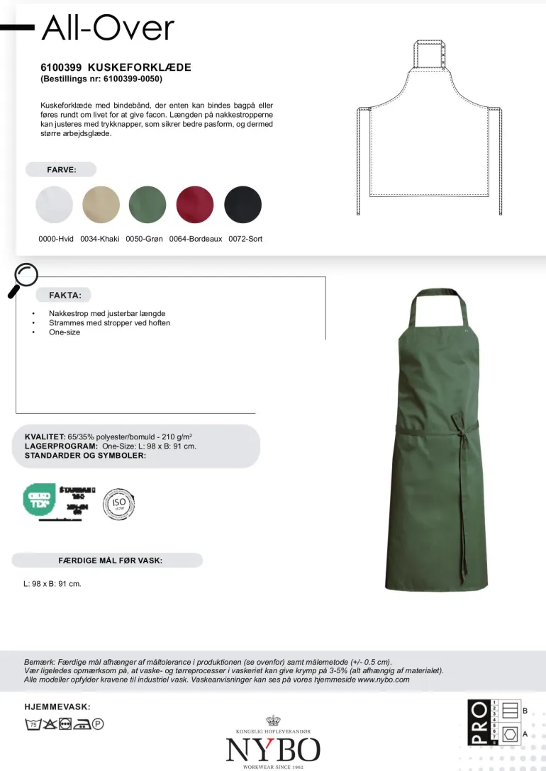 Nybo Grøn Kuskeforklæde, Justerbare Nakkestropper, One-Size