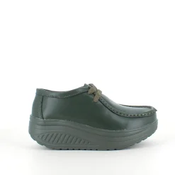 Olivengrønne skindsko med gængesål og svangstøtte