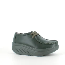 Olivengrønne skindsko med gængesål og svangstøtte