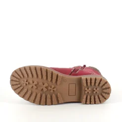 Rød damestøvle med snørebånd, lynlås og varmt for – dekorativ spænde og TPR-sål