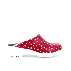 Rød træsko med polkaprikker uden kap
