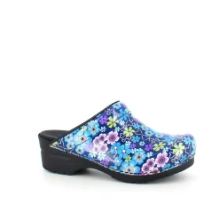 Sanita tøffel-træsko med blå og lilla blomster