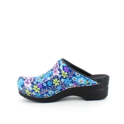 Sanita tøffel-træsko med blå og lilla blomster