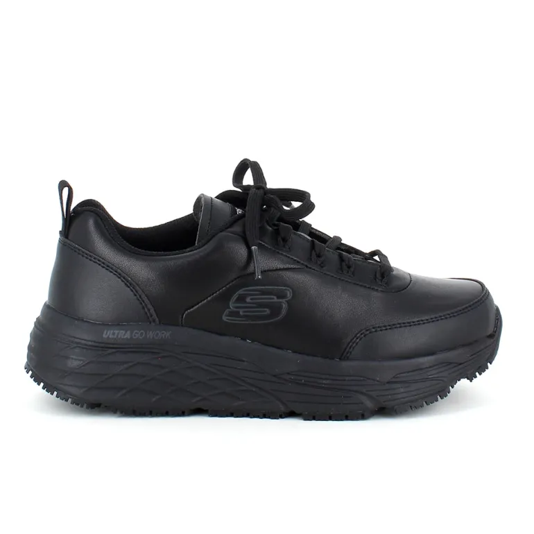 Skechers Work i sort skind med max cushioning såler