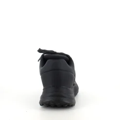 Sort damesko i blød PU med snørebånd og dekorative syninger – komfortabel hverdagssko